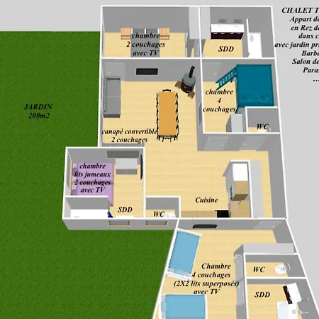 シャレー Dans 5 Pieces, 14 Pers, 4 Ch, Wifi, Jardin Prive