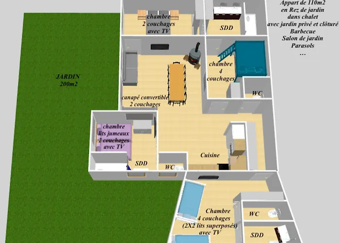 Dağ evi Dans 5 Pieces, 14 Pers, 4 Ch, Wifi, Jardin Prive